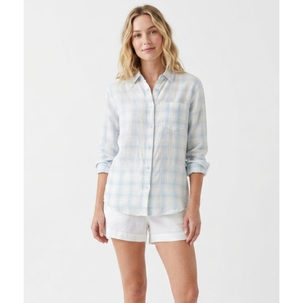 Rails Havana Halo Turquoise Taffy 100% Linen Plaid Button Down‎ size Large
